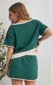 Colorblock Drop Shoulder T-Shirt & Skirt Set