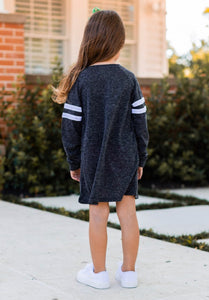 Girls’ Heathered Charcoal Varsity Stripe Long Sleeve