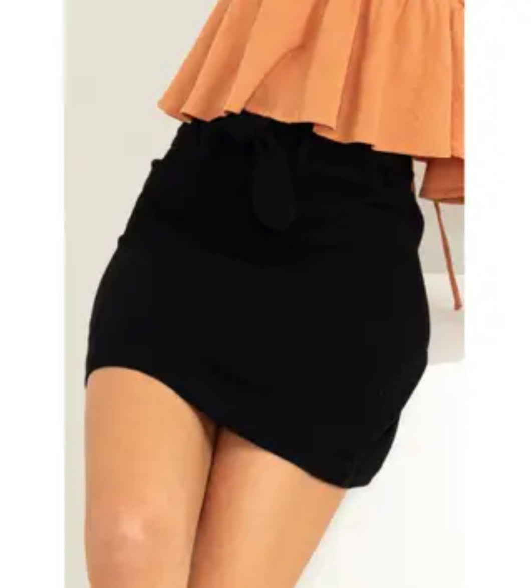 Tie Belt Mini Skirt - Black Only