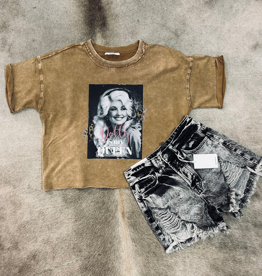 Dolly Is My Queen Oversized Mineral Wash Crop Top