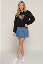 Load image into Gallery viewer, Long Sleeve Crew Neck Sequin Detail Inner Fleece Sweatshirt - Black