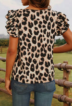 Load image into Gallery viewer, Leopard Print Layered Ruffled Short Sleeve Top