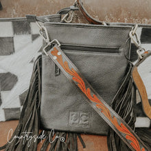 Load image into Gallery viewer, Checkered Cowhide Bolt Purse with Tooled Leather Strap