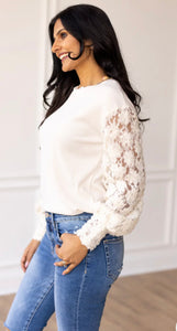 Miss Perfect Cream Floral Mesh Sleeve Top