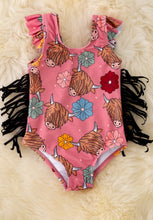 Load image into Gallery viewer, Highland Cow Printed Swimsuit with Side Fringe