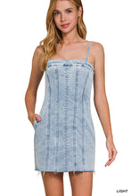 Load image into Gallery viewer, Spaghetti Strap Exposed Seam Light-Wash Dress