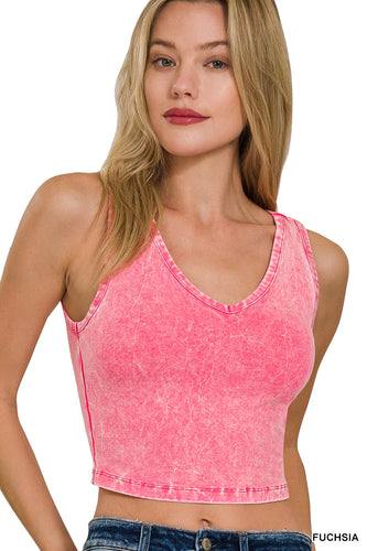 Washed Cotton V-Neck Sleeveless Top