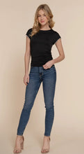 Load image into Gallery viewer, Cap Sleeve with Crystal Jewel Shirring Ity Top - Black