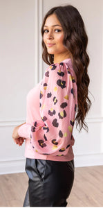 The Leopard Dream Pink Balloon Sleeve Top