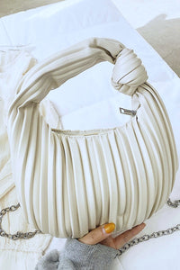 Vegan Leather Pleated Hobo Shoulder Handbag