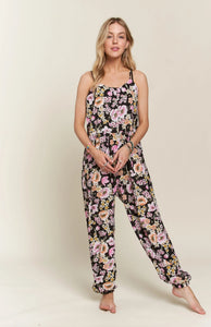 Front Button Detail Floral Cami Jumpuit