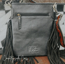 Load image into Gallery viewer, Checkered Cowhide Bolt Purse with Tooled Leather Strap