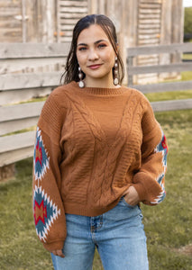 *RESTOCK* Terracotta Horizon Aztec Sleeve Sweater