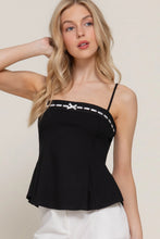 Load image into Gallery viewer, Straight Neckline with Lace Bow Ponte Cami Top Available In Black &amp; White