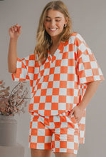 Load image into Gallery viewer, Checkered Print V Neck Top &amp; Shorts Lounge Set