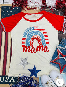 Mama Patriotic Rainbow Top