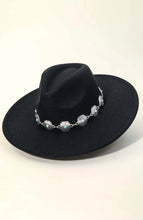 Load image into Gallery viewer, Concho Chain Strap Flat Brim Fedora Fashion Hat