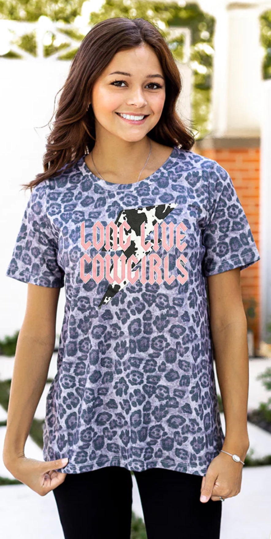 Long Live Cowgirls On No Dull Moments Leopard Short Sleeves T-Shirt, Grey