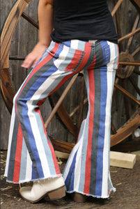 Multi-Color Stripe Printed Bootcut Denim Pants