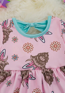 Highland Cow with Easter Ears Baby Dress
