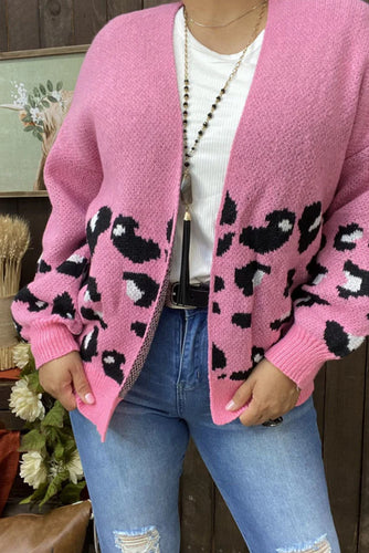 Black & White Leopard Printed Pink Solid Long Sleeve Cardigan