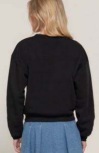 Long Sleeve Crew Neck Sequin Detail Inner Fleece Sweatshirt - Black