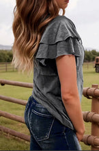 Load image into Gallery viewer, Western Layered Ruffle Short Sleeve Round Neck Top