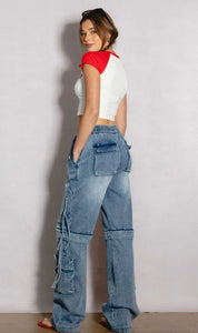 Convertible To Jorts Wide Leg Cargo Jeans