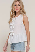 Load image into Gallery viewer, Sleeveless Front Bow Tie Linen Effect Top