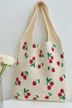 Load image into Gallery viewer, Cherry Pattern Knitted Woven Crochet Tote Bag