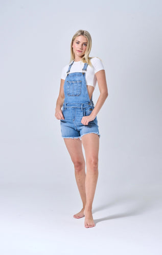 Ultra Stretch Shortall with Frayed Hem - Sneak Peek Denim