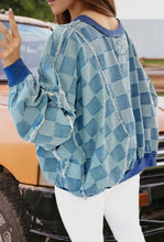 Load image into Gallery viewer, Checkered Splicing Raw Detail Oversized Denim Pullover