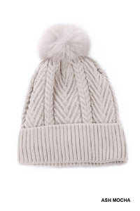 Warm Woven Knitted Lined Pom Beanie