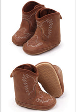 Load image into Gallery viewer, Brown Pleather Baby Boots with Velcro