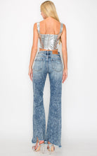 Load image into Gallery viewer, *Restock* High Rise Stretch Flare with Distressed Frayed Hem Jeans