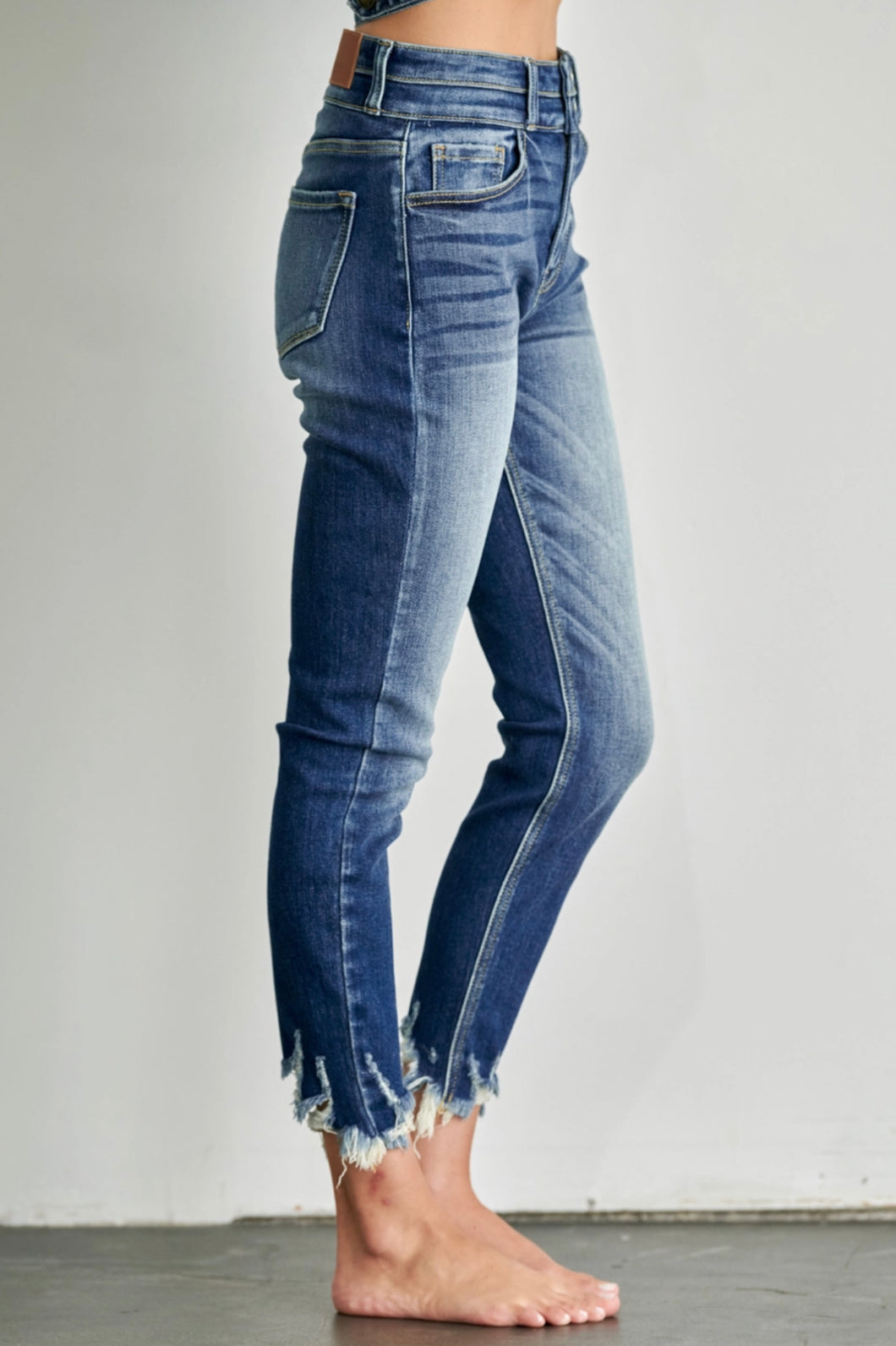 High Rise Ankle Length Double Waist Skinny Jeans