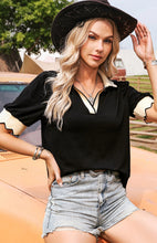 Load image into Gallery viewer, Color Contrast Collared Puff Sleeve Top