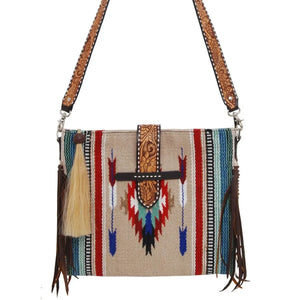 Belted Tote – Woolen Bag with Brown Fringes, Hair Tassel