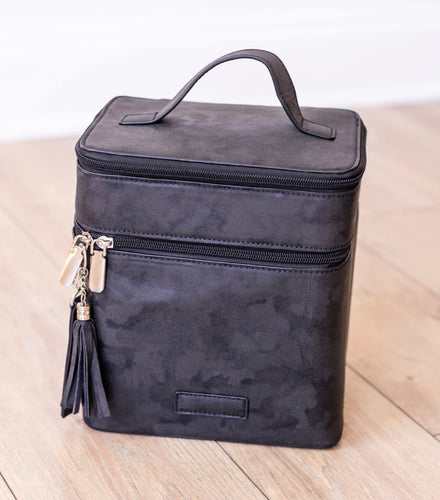Roseate Opulence: The Black Leather Duo Vanity Case