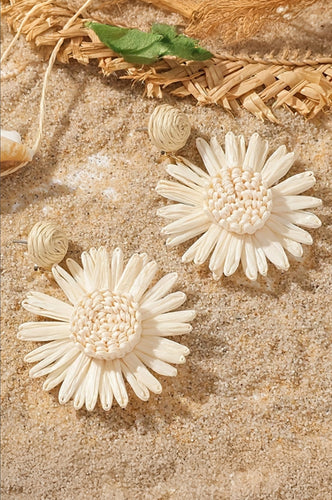 Boho Raffia Crochet Sunflower Dangle Earrings