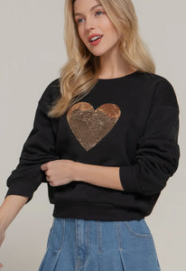 Long Sleeve Crew Neck Sequin Detail Inner Fleece Sweatshirt