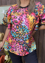 Load image into Gallery viewer, Colorful Leopard Double Ruffle Short Sleeve Top