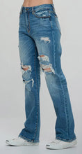 Load image into Gallery viewer, Medium Wash - High Rise Distressed Straight Jeans