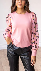 The Leopard Dream Pink Balloon Sleeve Top