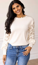 Load image into Gallery viewer, Miss Perfect Cream Floral Mesh Sleeve Top