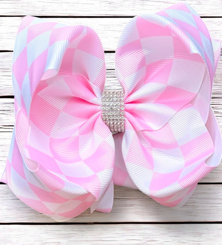 Lt.Pink Double Layer Hair Bows w/ Rhinestones