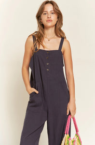 Linen Button Up Wide Leg Jumpsuit