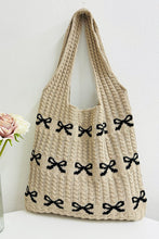 Load image into Gallery viewer, Ribbon Bow Pattern Knitted Woven Crochet Tote Bag