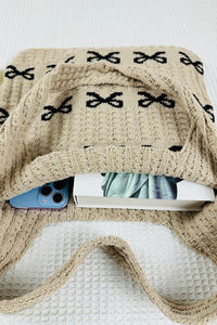 Ribbon Bow Pattern Knitted Woven Crochet Tote Bag