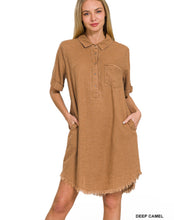 Load image into Gallery viewer, Washed Linen Raw Edge Button Down V-Neck Dress